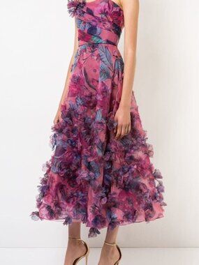Marchesa Notte Strapless Gown Floral Pink and Purple Dress